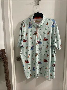 RSVLTS The Flintstones Breakfast Balls XL Lt  Green Golf Polo collared s/s Shirt